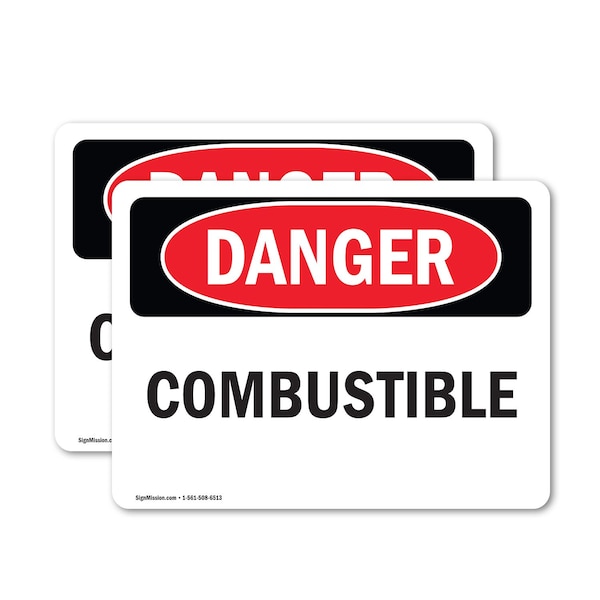 Signmission Combustible Danger Sign, Vinyl Decal, 10in W x 7in L, 2PK OS-2PACK-DS-D-710-L-2343 - main
